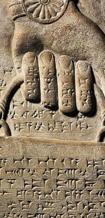 Carved stone relief showing ancient symbols.