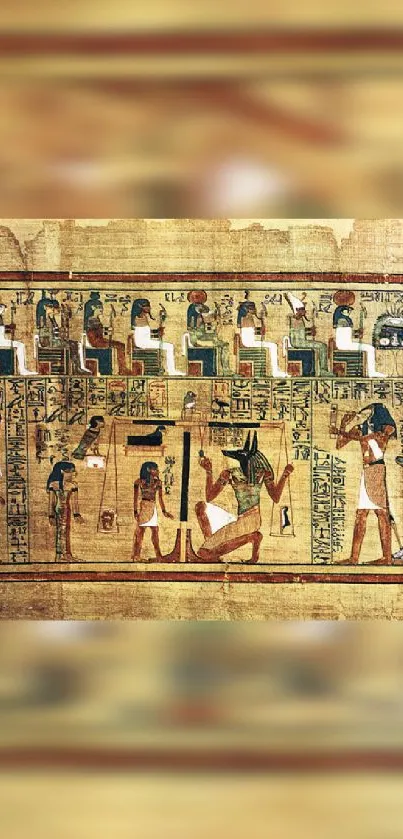 Egyptian art wallpaper featuring ancient hieroglyphs and figures.