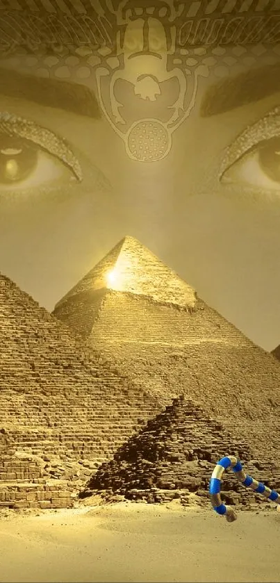 Ancient Egyptian inspired wallpaper with pyramids and warrior queen.