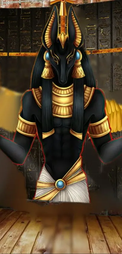 Egyptian god Anubis with golden details.