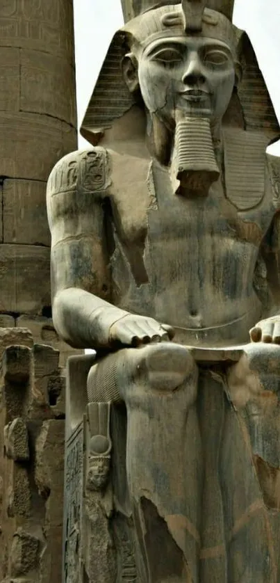 Majestic Pharaoh statue in ancient Egypt, perfect for mobile wallpaper.