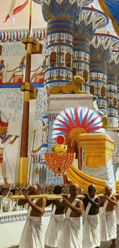 Ancient Egyptian ceremony with ornate pillars.