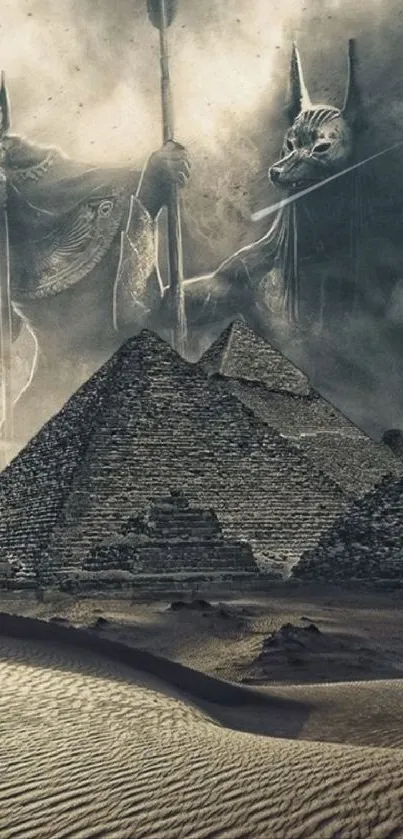 Mystical Egyptian pyramids with deities.