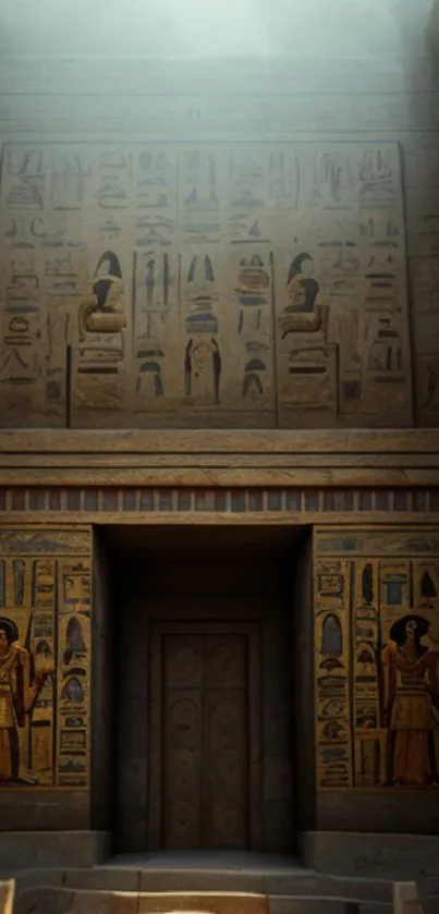 Ancient Egyptian temple wall with hieroglyphs.