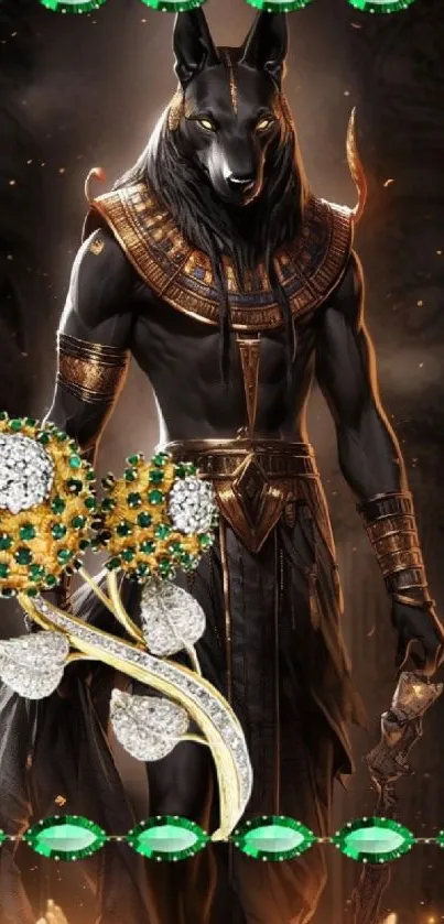 Anubis, Egyptian god in detailed, mystical digital art wallpaper.