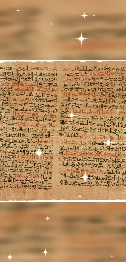 Ancient Egyptian papyrus with mystical script design.