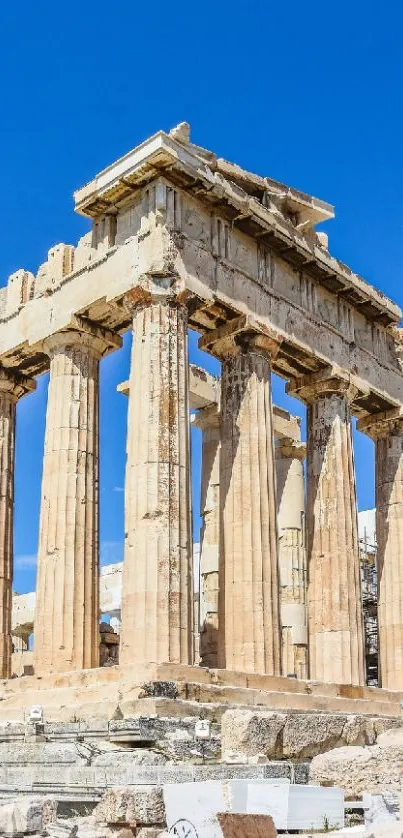 Ancient Parthenon under blue sky