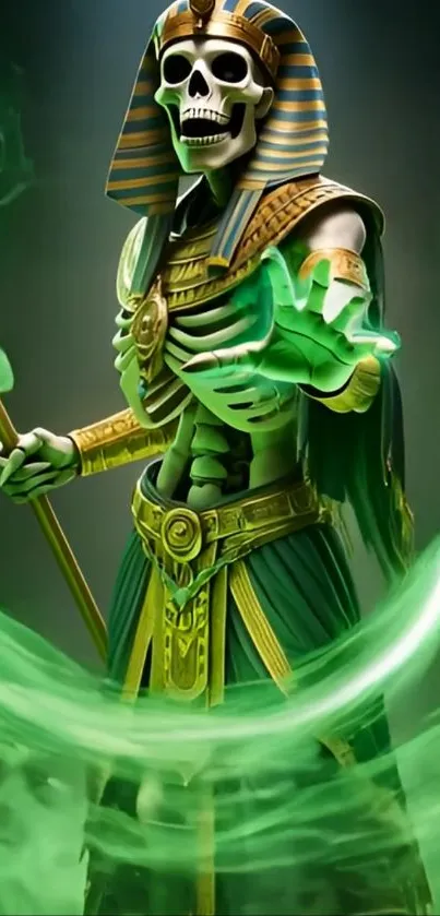 Mystical skeleton pharaoh with green aura.