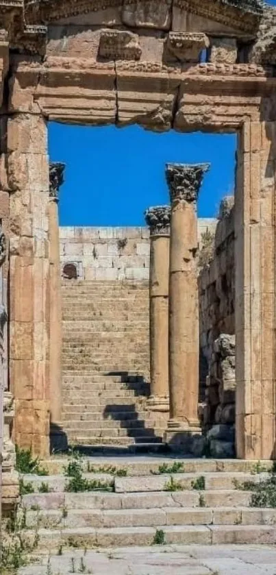 Ancient stone ruins under a clear blue sky.