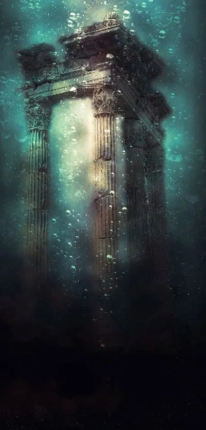 Ancient temple ruins submerged underwater.