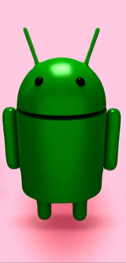 3D green Android robot on pink background wallpaper.