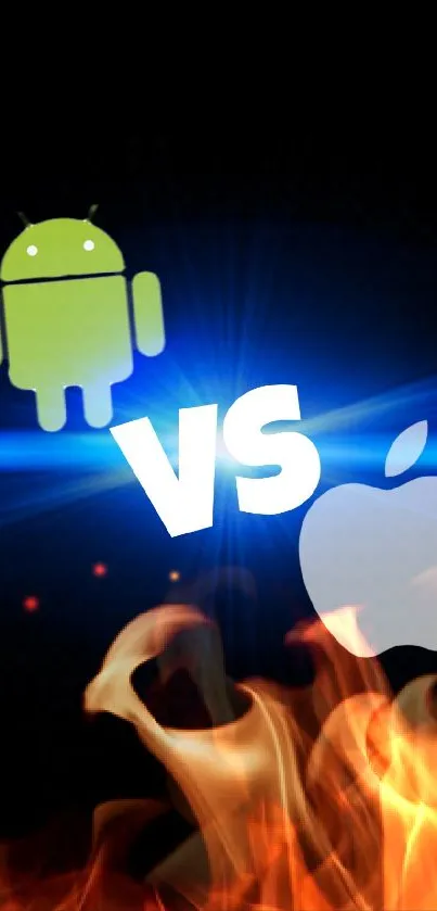 Android vs Apple wallpaper with black and blue tones.