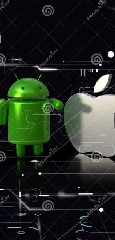 Android and Apple logos on a dark background wallpaper.