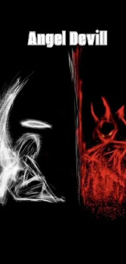 Abstract angel and devil artwork on a black background wallpaper.