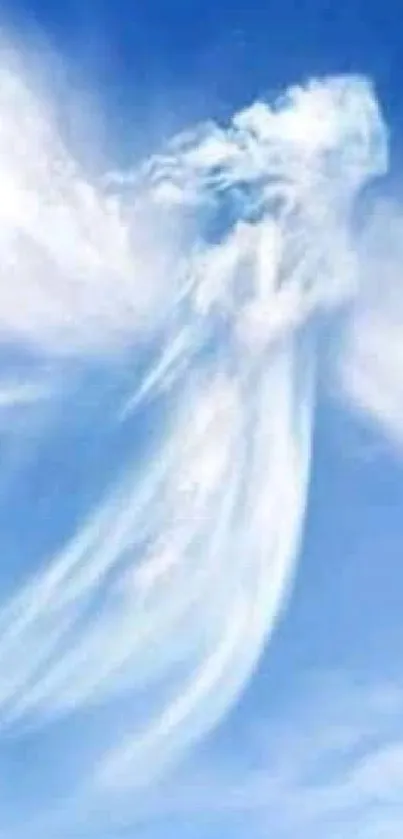 Angelic cloud formation in a blue sky, serene and inspirational.