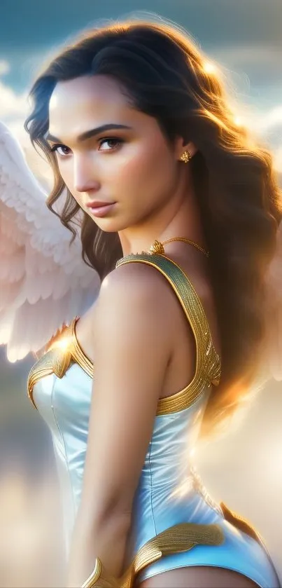 Elegant angel warrior in soft light fantasy art.