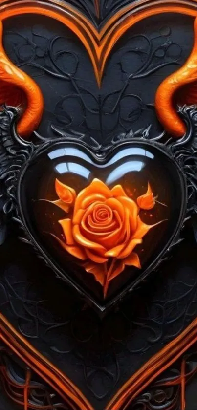 Heart and wings with orange rose art