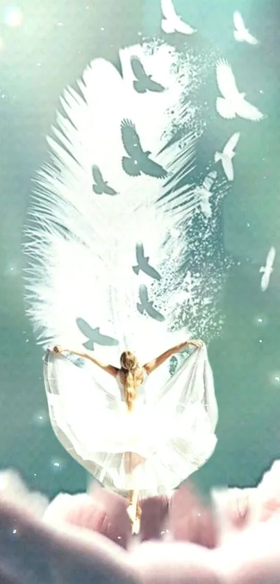 Ethereal wallpaper with angelic dancer and doves