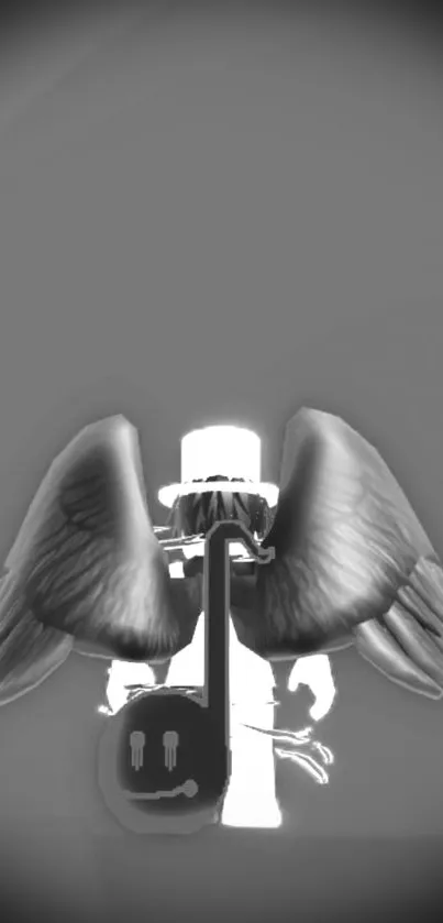 Minimalist grayscale angelic wings wallpaper.