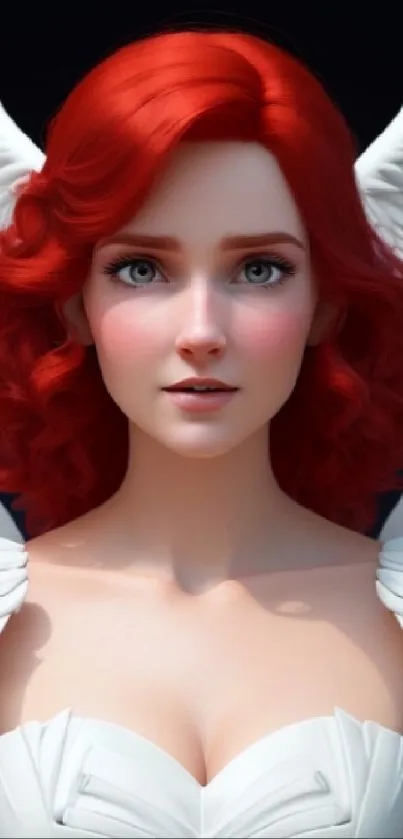 Digital art of red-haired angel with wings, perfect for mobile wallpaper.