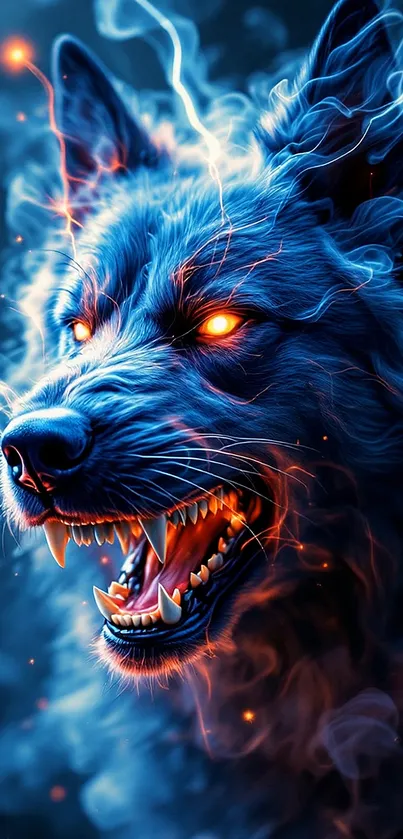 Angry Blue Wolf With Orange Colored Eyes Live Wallpaper