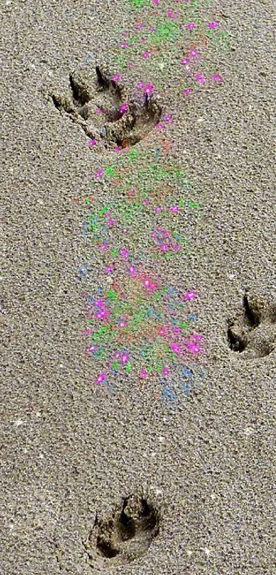 Animal tracks imprinted in soft sand on beach wallpaper.