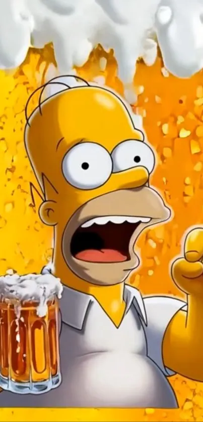 Cartoon character holding a beer mug with a foamy background.