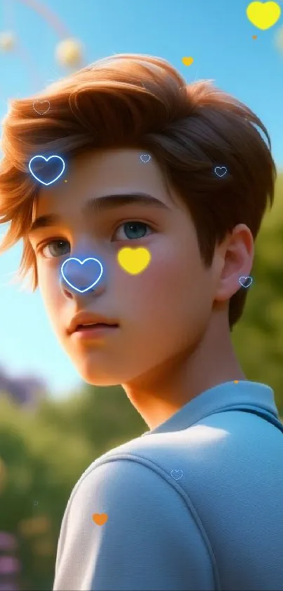 Animated boy in a lush outdoor setting.