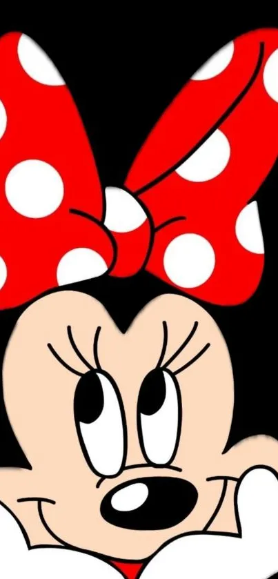 Character with a red polka dot bow on a black background mobile wallpaper.