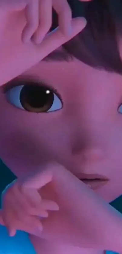 Close-up of vibrant animated character with expressive eyes.