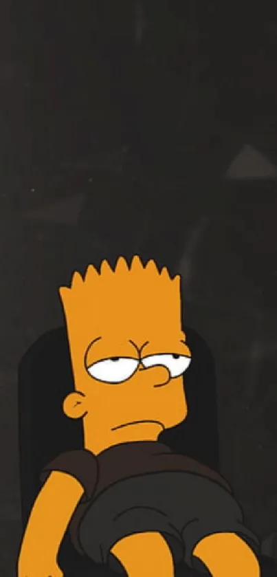 Animated character sits with a bored expression on a dark background.