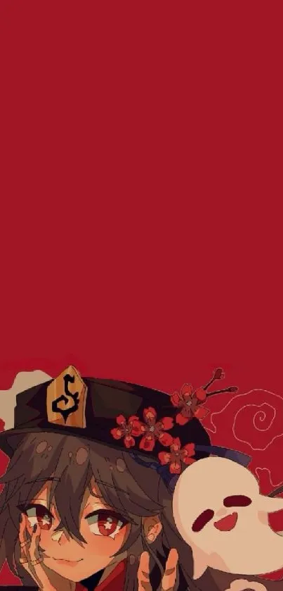 Vibrant animated character in red background wallpaper.