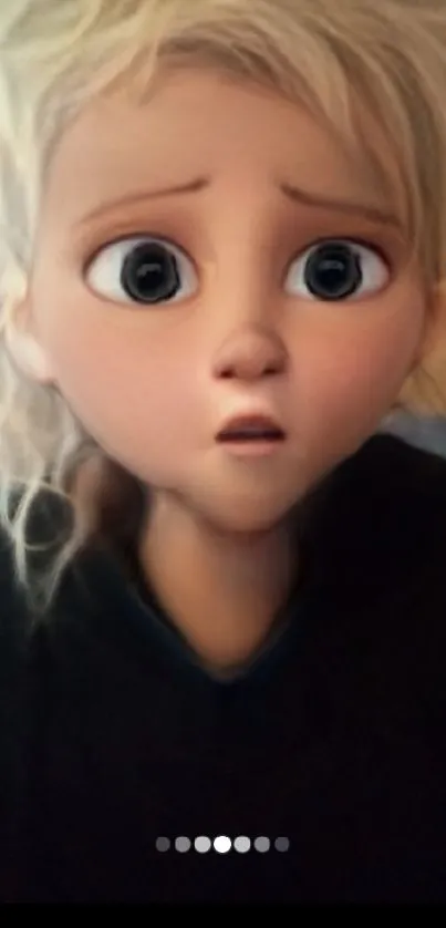 Animated character with surprised expression on phone wallpaper.