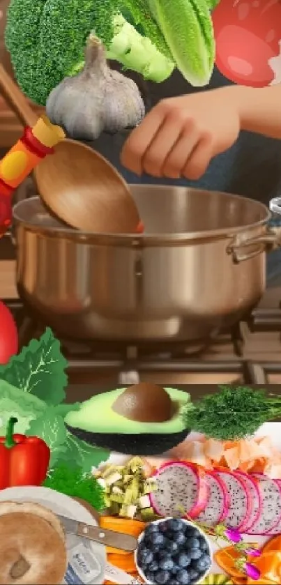 Animated chef in kitchen cooking delicious food.