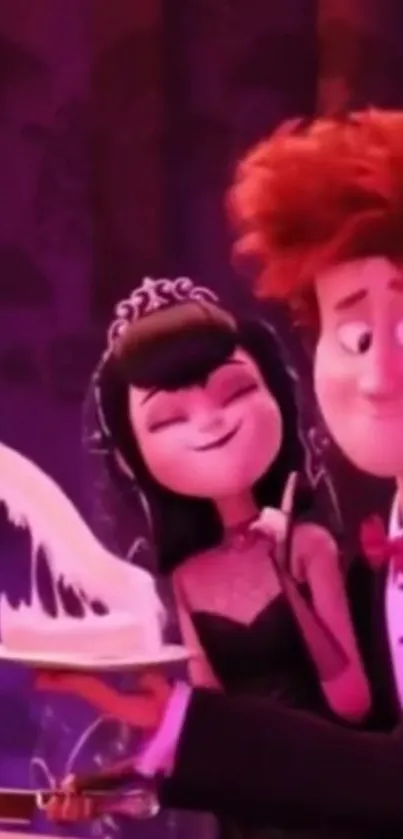 Animated couple enjoying a celebration moment.