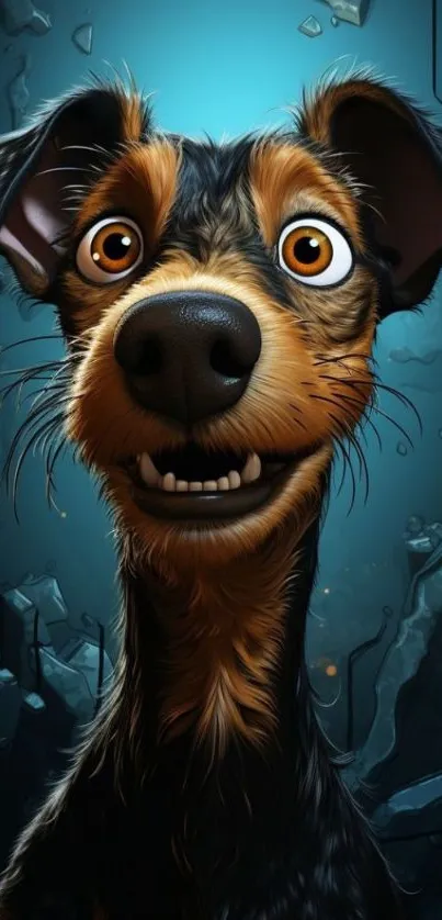 Animated dog with wide eyes and vibrant colors in digital art style.