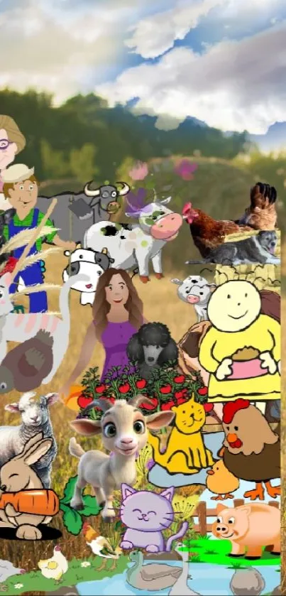 Animated farm life wallpaper with animals and nature.