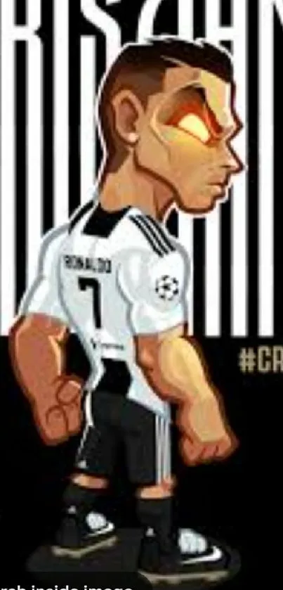 Animated football themed wallpaper featuring a bold cartoon player on a black background.