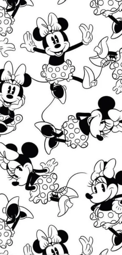 Monochrome animated mouse characters wallpaper pattern.