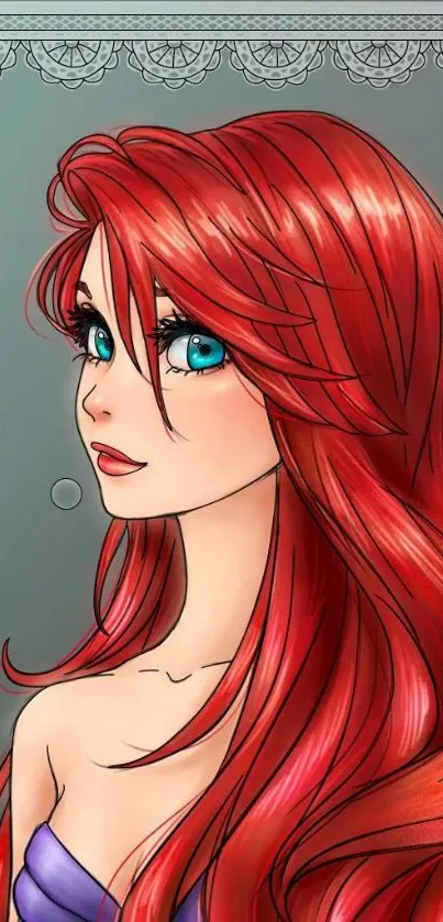 Vibrant red-haired mermaid artwork for mobile wallpaper, featuring oceanic fantasy.