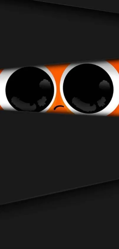 Cartoon character peeking through black layers with big orange eyes.