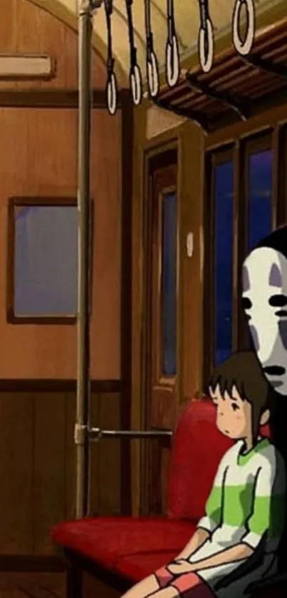 Animated wallpaper of a train ride featuring two characters in a serene setting.