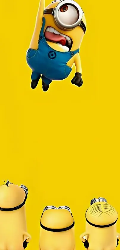 Animated yellow characters on vibrant wallpaper with blue accents.