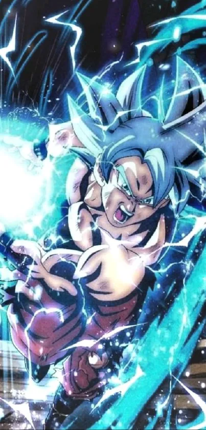 Anime character with energy burst and electric theme for mobile wallpaper.