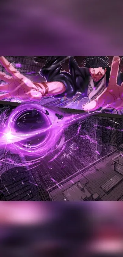 Dynamic anime action wallpaper with purple energy.