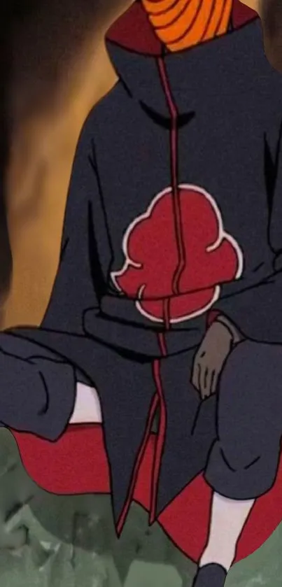 Anime character in Akatsuki cloak on a dark background.