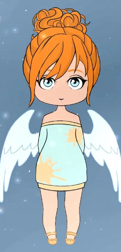 Anime angel character with blue background and orange hair.