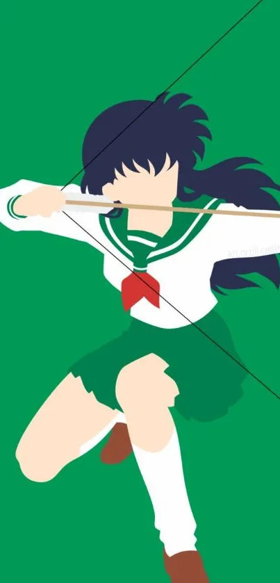 Anime archer on green backdrop wallpaper.