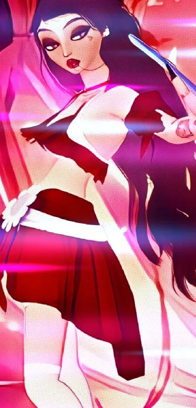 Artistic anime character in vibrant red hues showcasing fantasy themes.