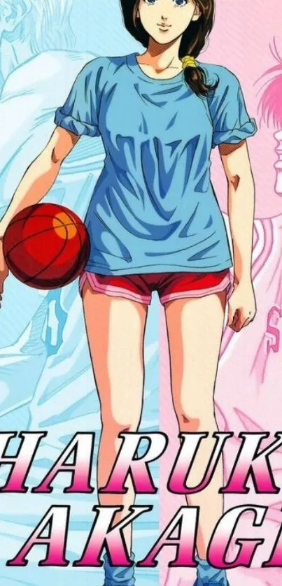 Anime character with basketball in vibrant colors.